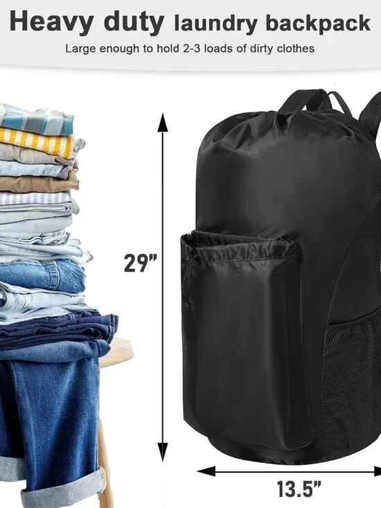 Extra Heavy Duty Large Backpack Laundry Bag with Comfortable Padded Shoulder Str - Picture 3 of 6